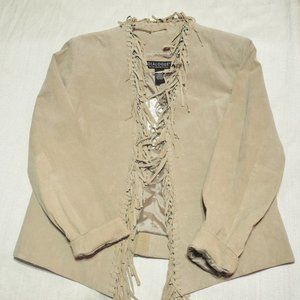 NWT Dialogue Tan Fringe Leather Jacket Size Medium